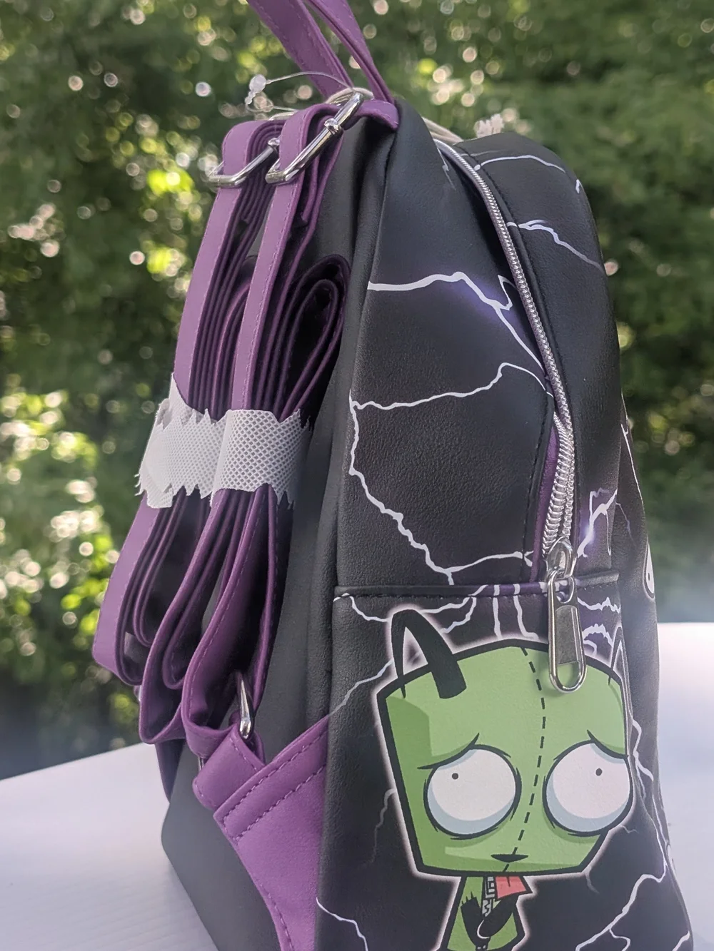 Loungefly Invader Zim Green Character Lightning Mini Backpack - Black & Purple